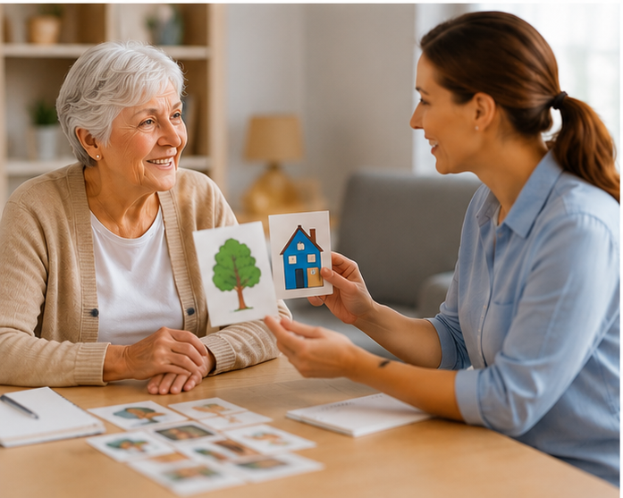 A Speech Therpist provides Speech and Cognitive Therapy for a client